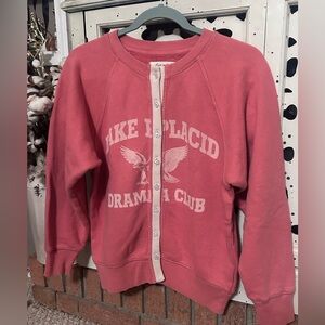 Free People Pink Button-Up Sweatshirt